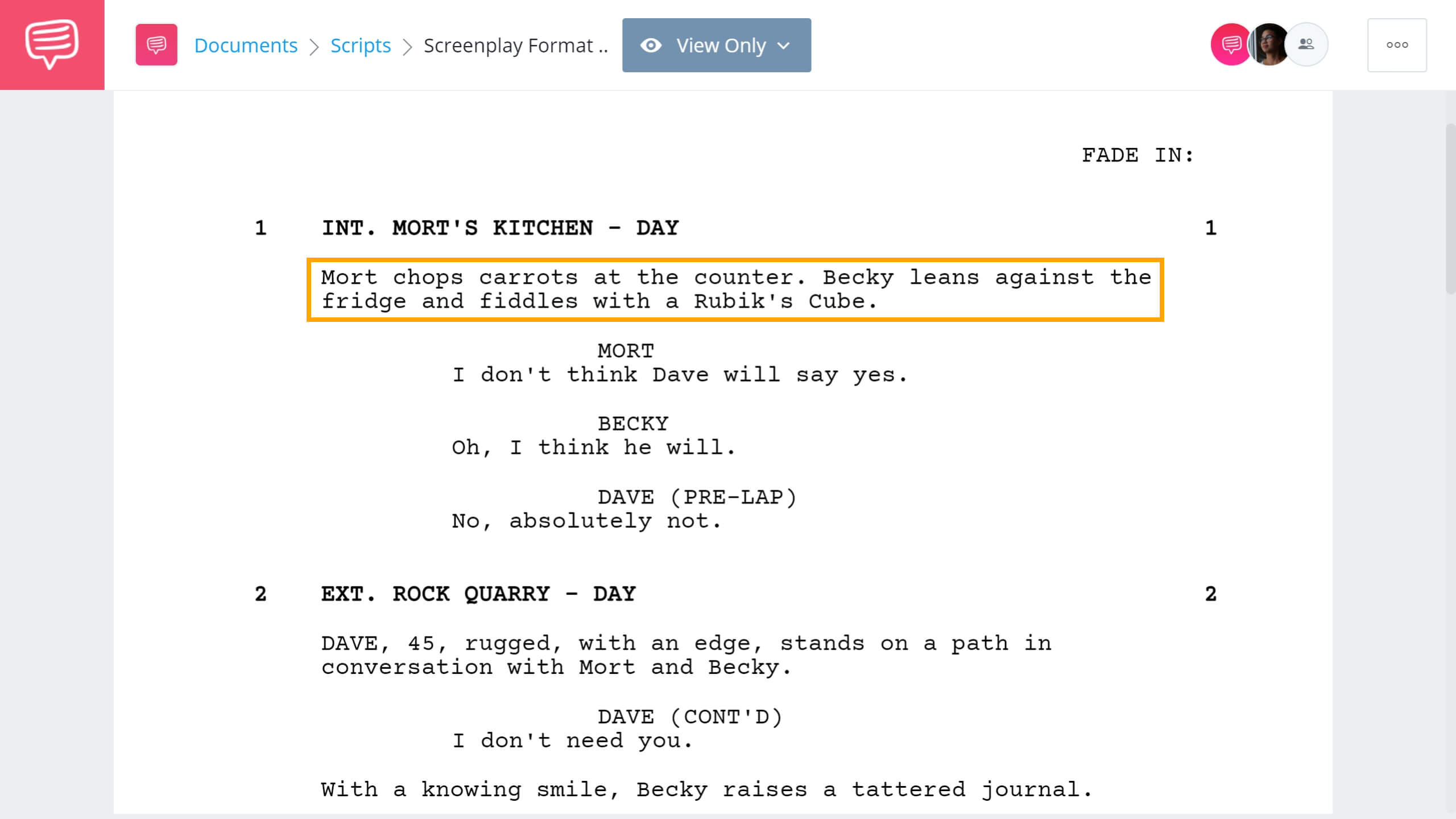 Formatting a Screenplay - Screenplay Format - Action Lines - StudioBinder Screenwriting Software