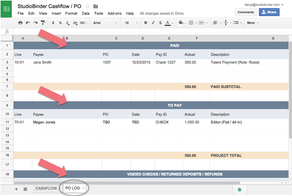 PO Log StudioBinder Free Download