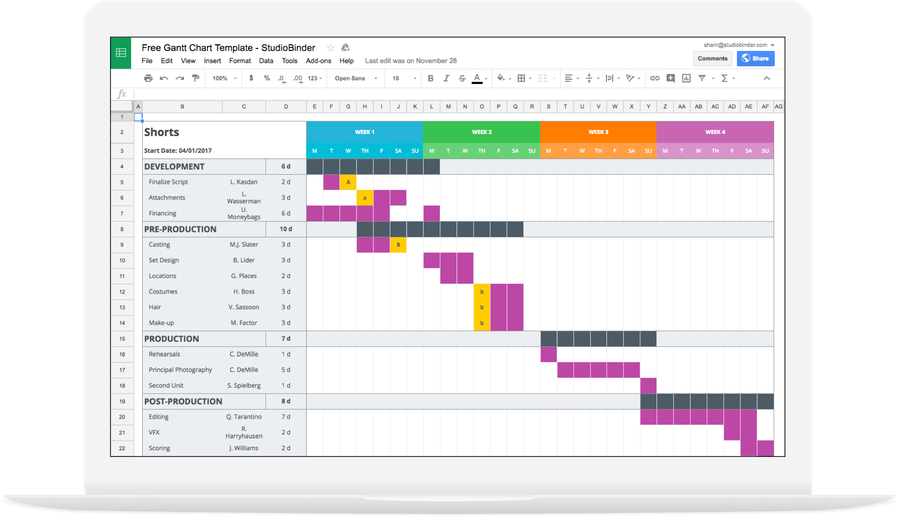 Gantt Chart Excel Template - Exit Intent - StudioBinder