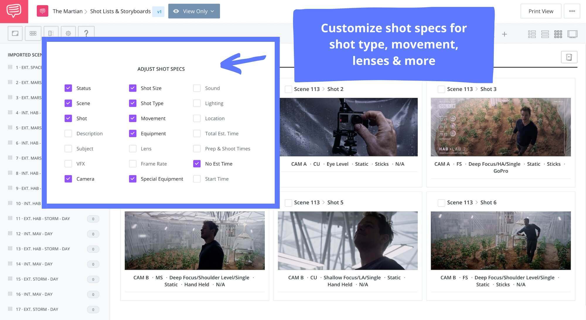 How to Make a Storyboard The Martian Shot Specs StudioBinder Storyboard Software