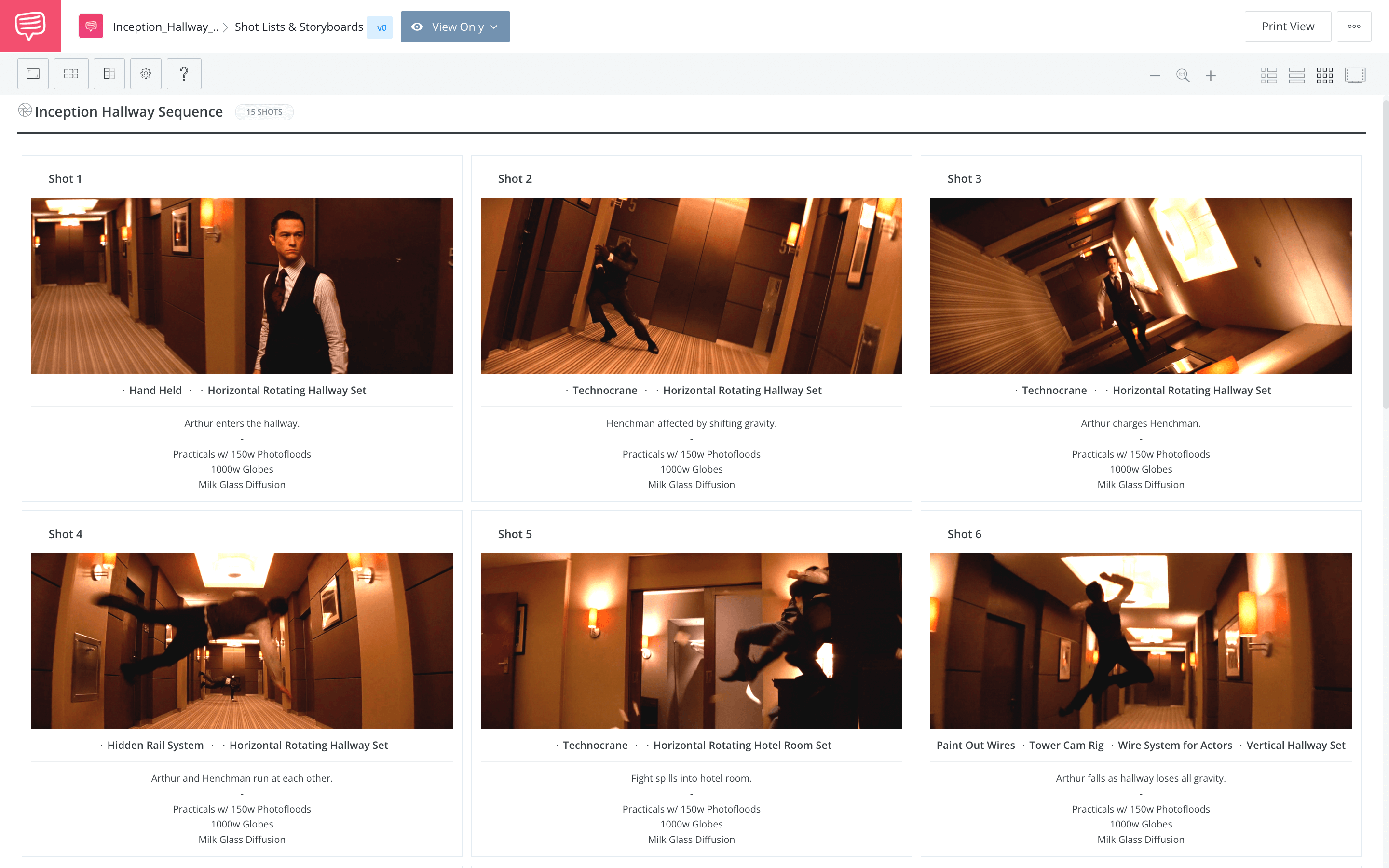 Inception Hallway Scene Inception Hallway Scene Storyboard StudioBinder Shot Listing Software