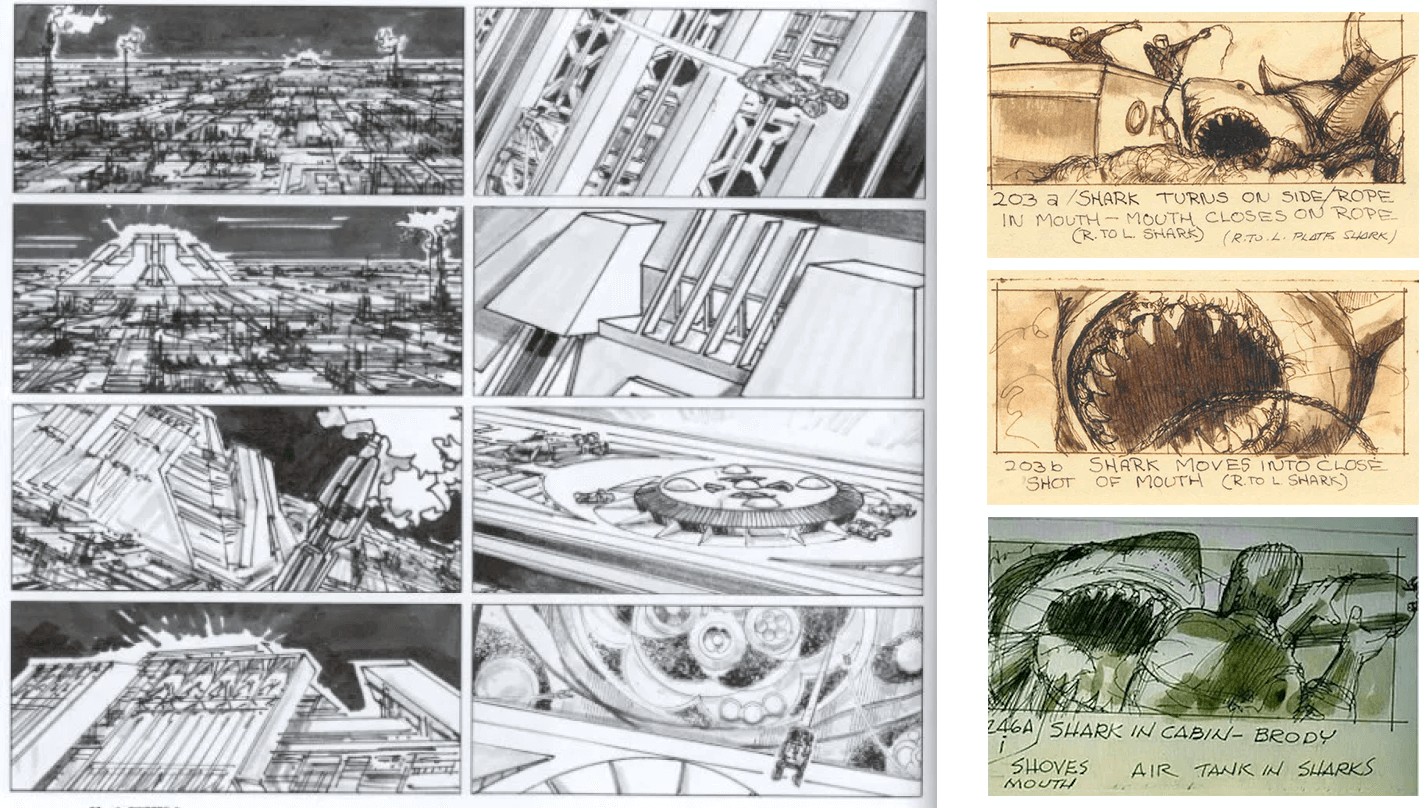 Jaws and Blade Runner storyboards