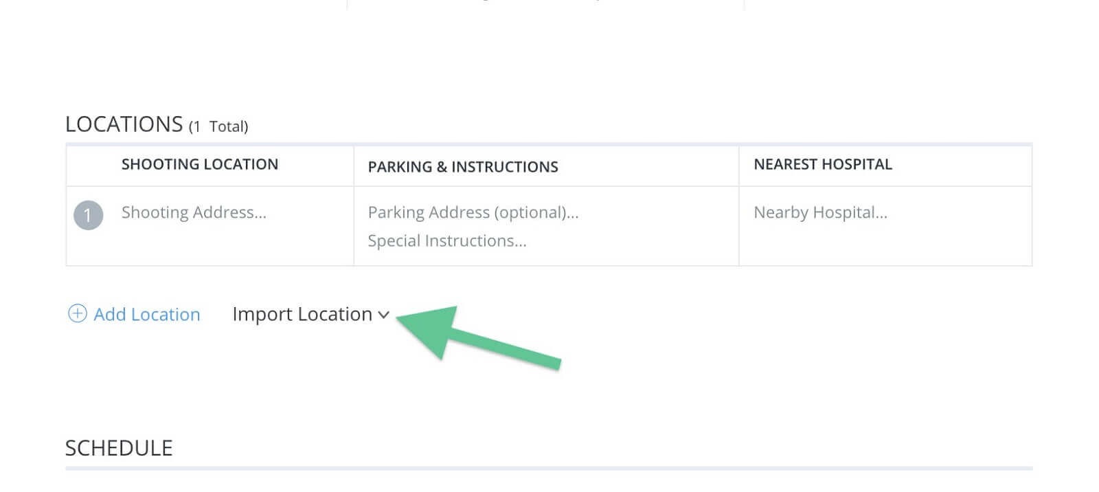 Locations Section - Click Import Location