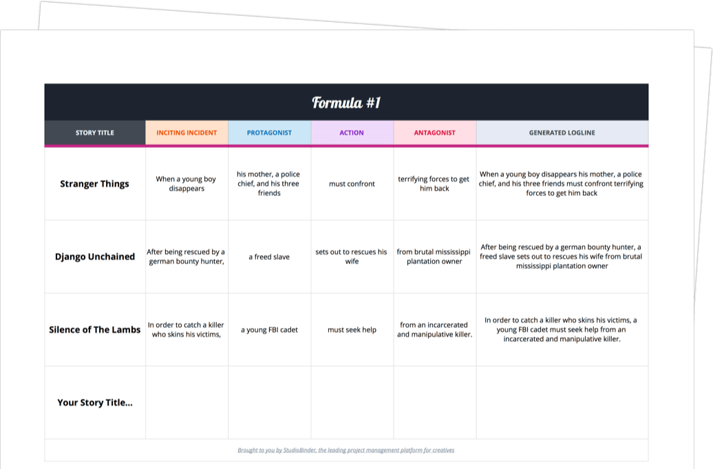 Logline Example and Formula - Worksheet - Exit Intent