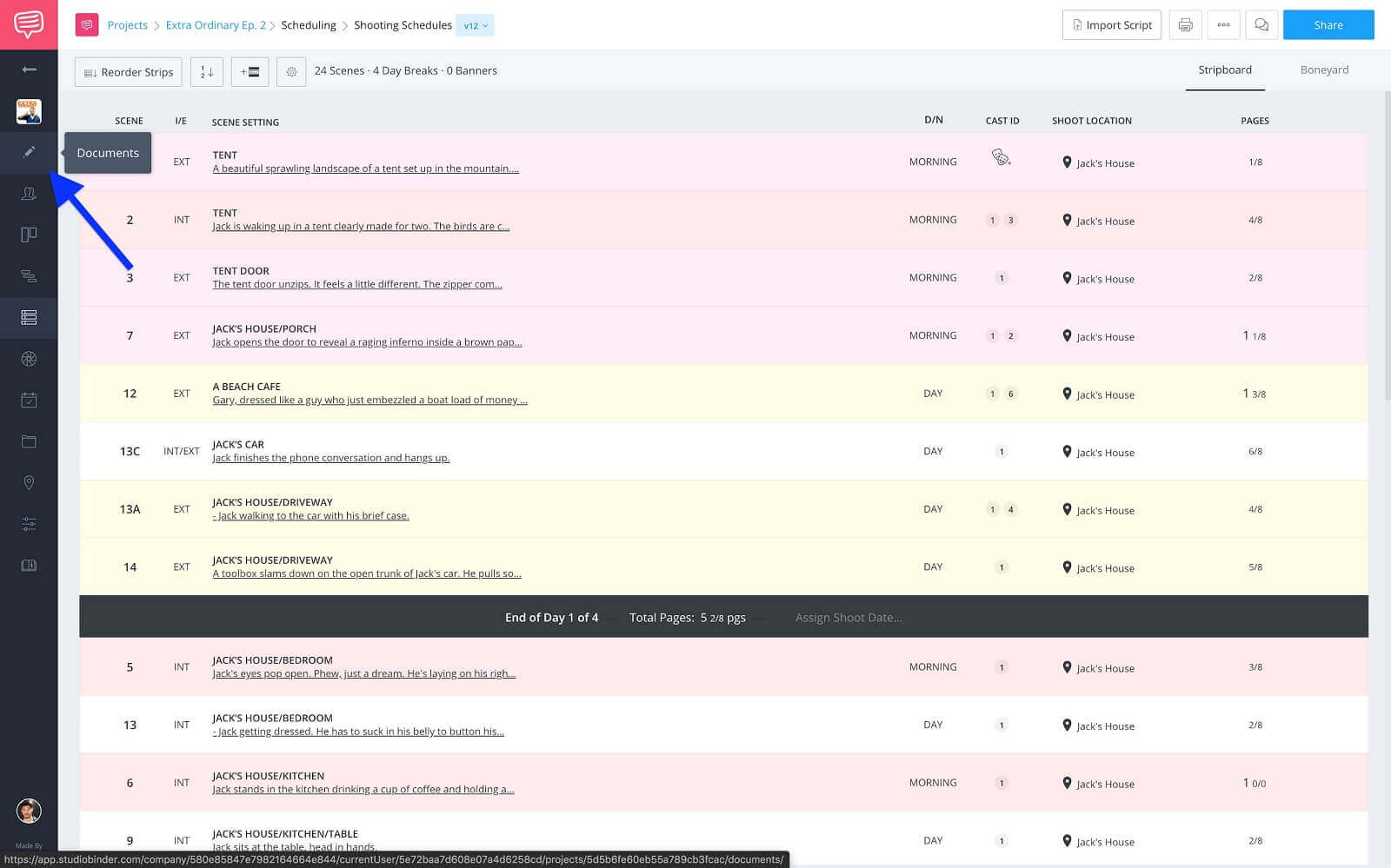 Navigation Sidebar - Click Documents Button