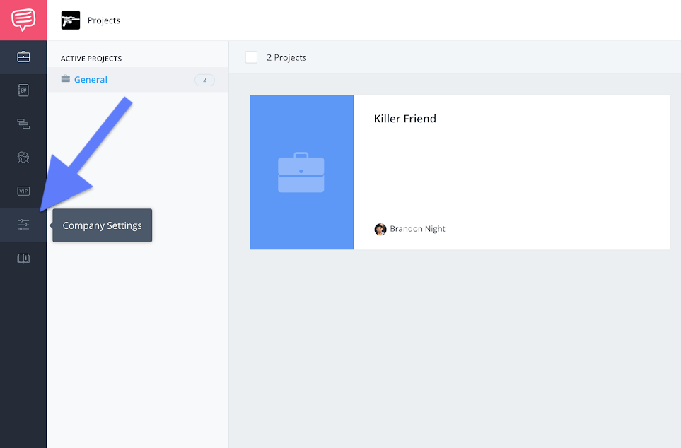 Navigation sidebar - Company settings button