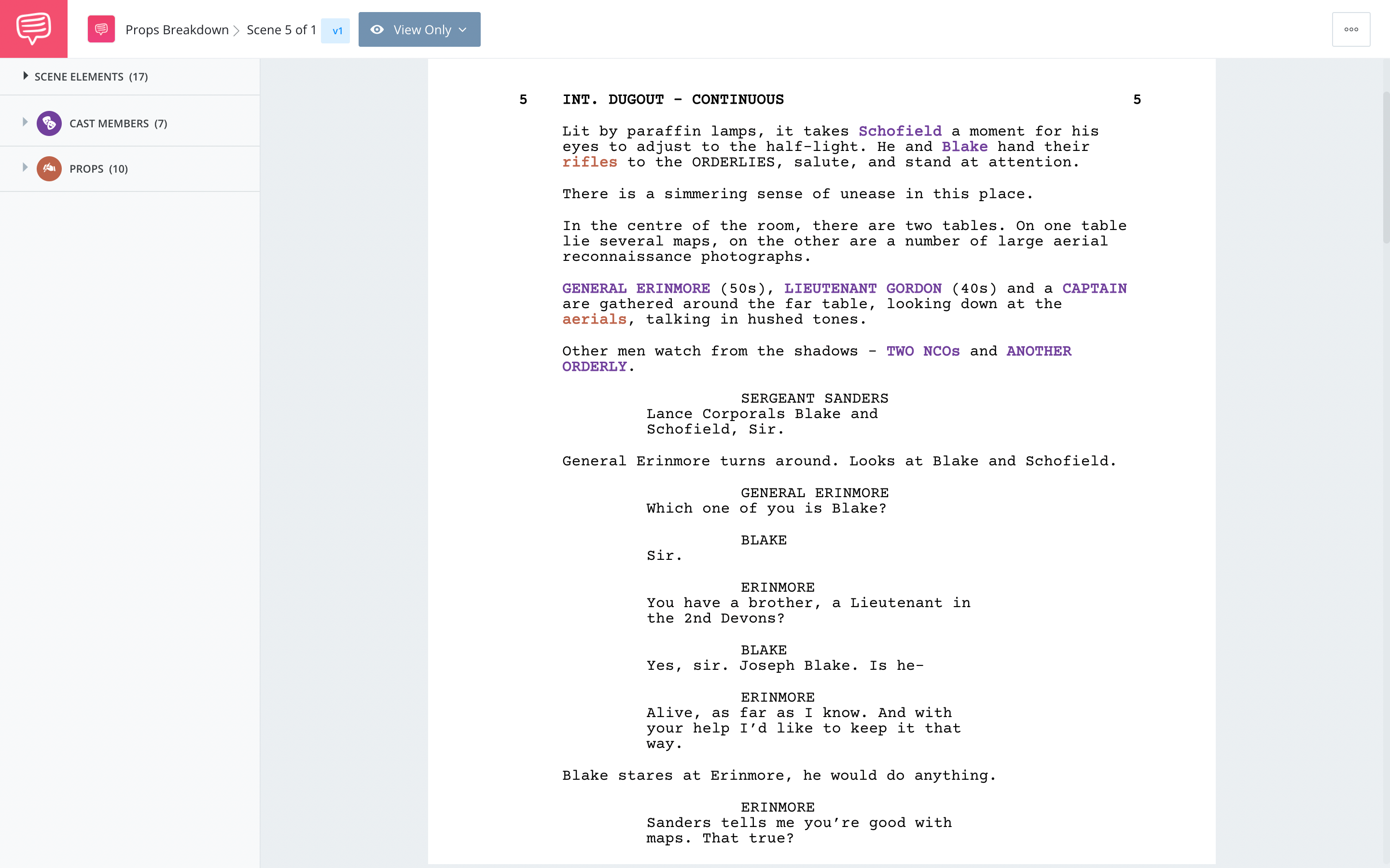 Props Breakdown Scene Breakdown StudioBinder Script Breakdown Software