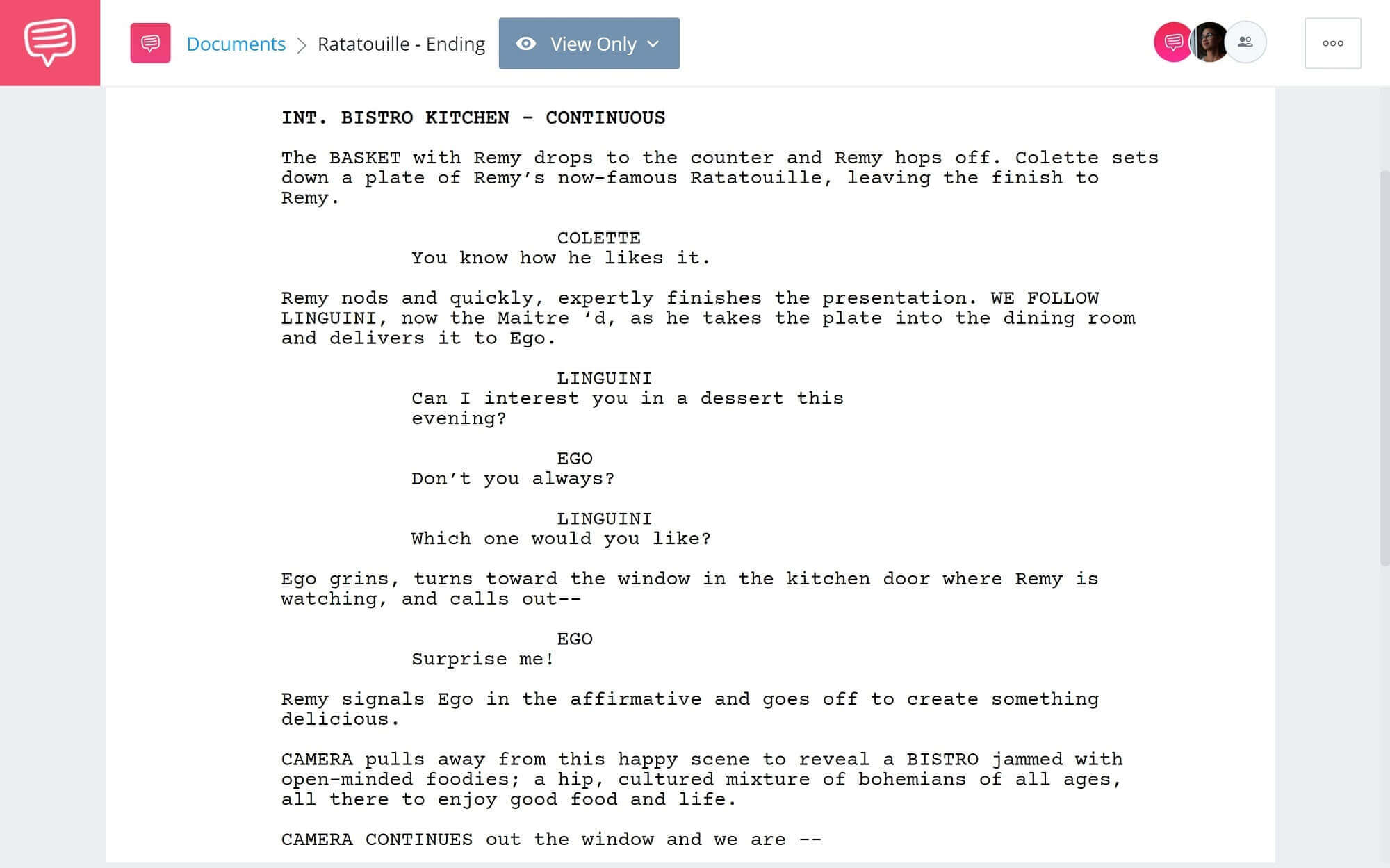 Ratatouille Script Teardown - Ending - StudioBinder Scriptwriting Software