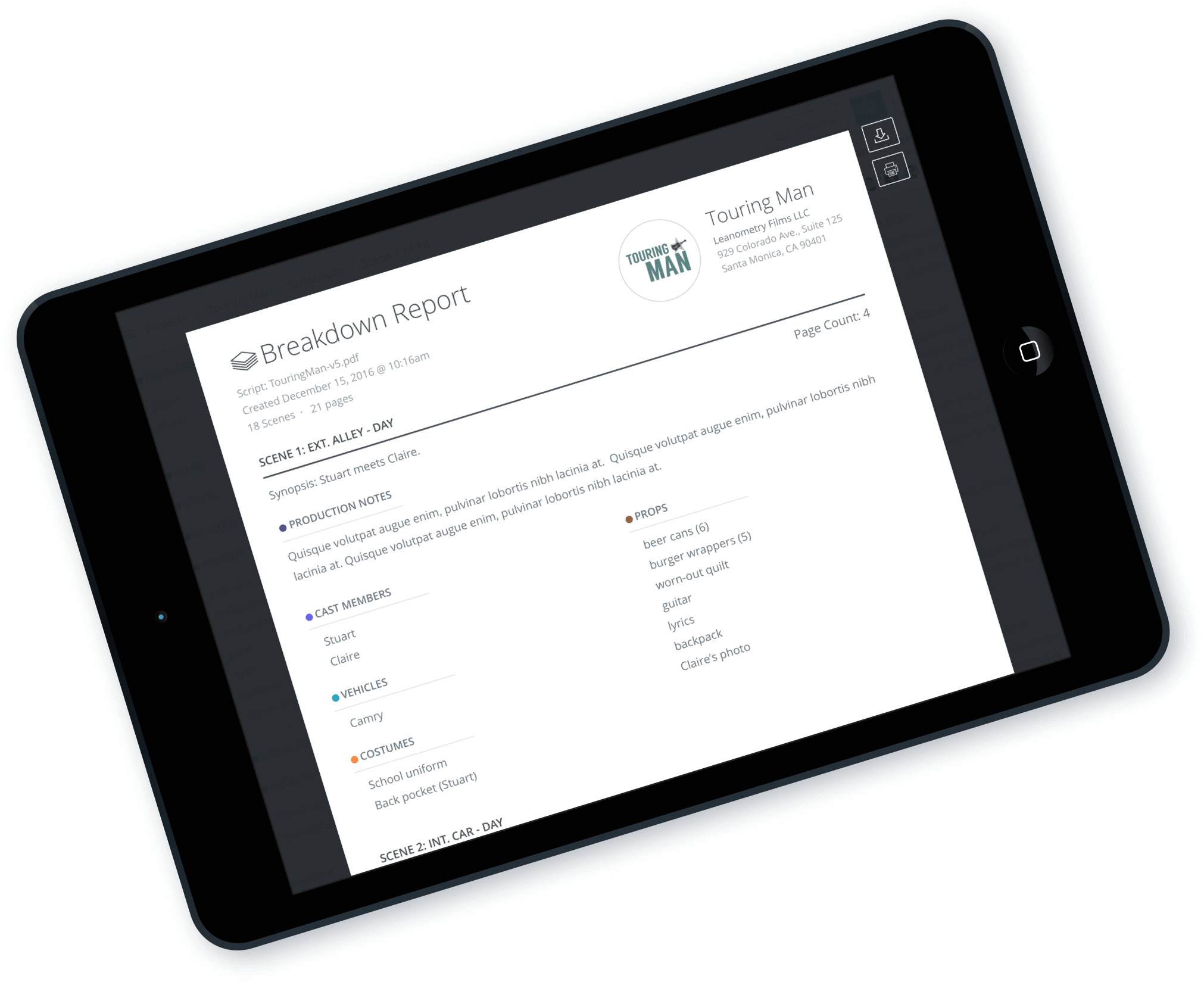 Print Script Breakdown Sheet Template Report Style - StudioBinder Video Film and TV Production Management Software