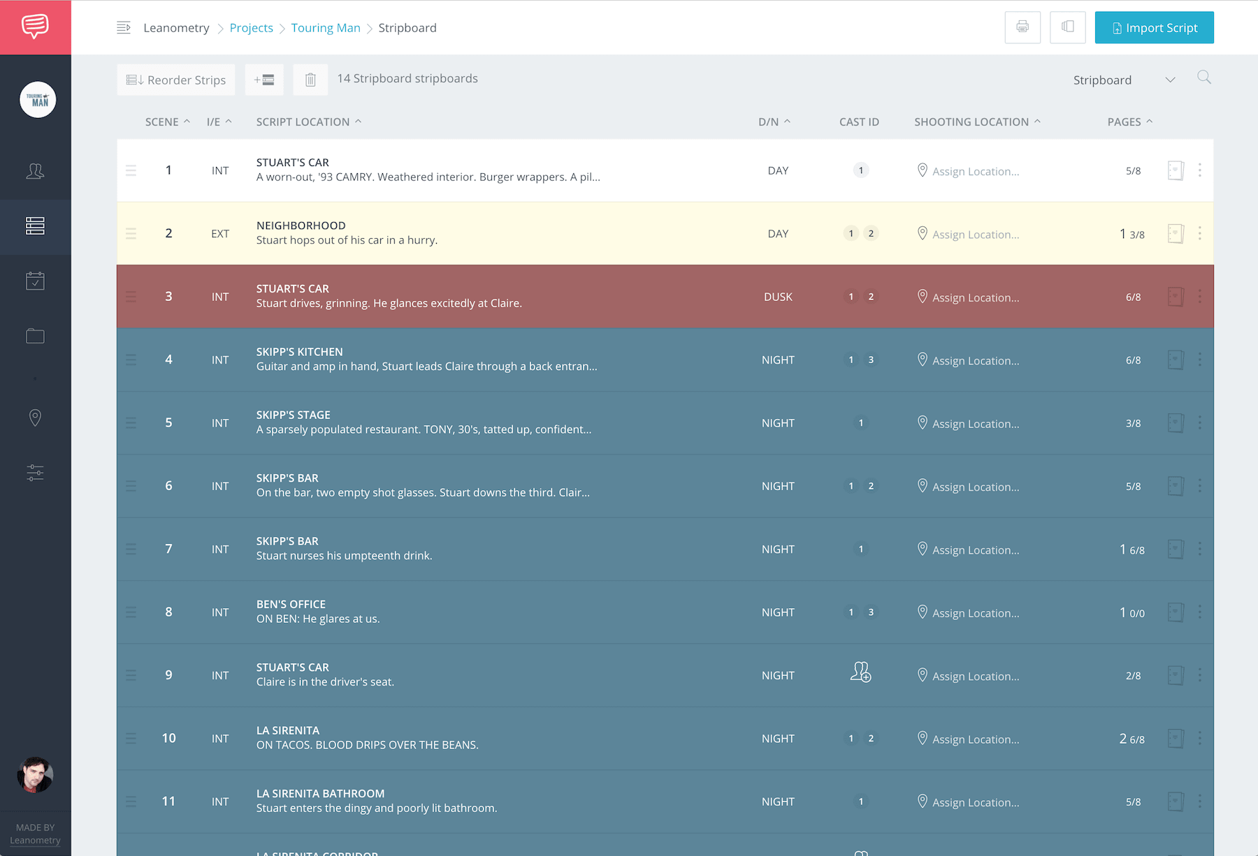 Shooting Schedule Template and Film Scheduling Software - Stripboard View - StudioBinder Film Production Management Software