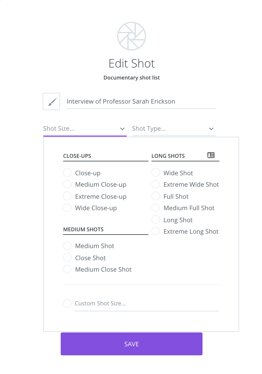 Shot size types