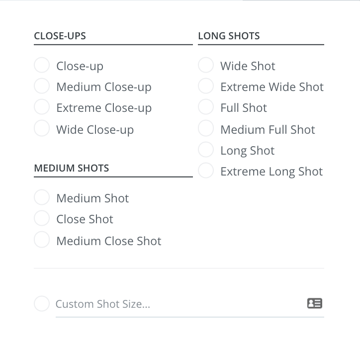 Shot sizes photography storyboard templates