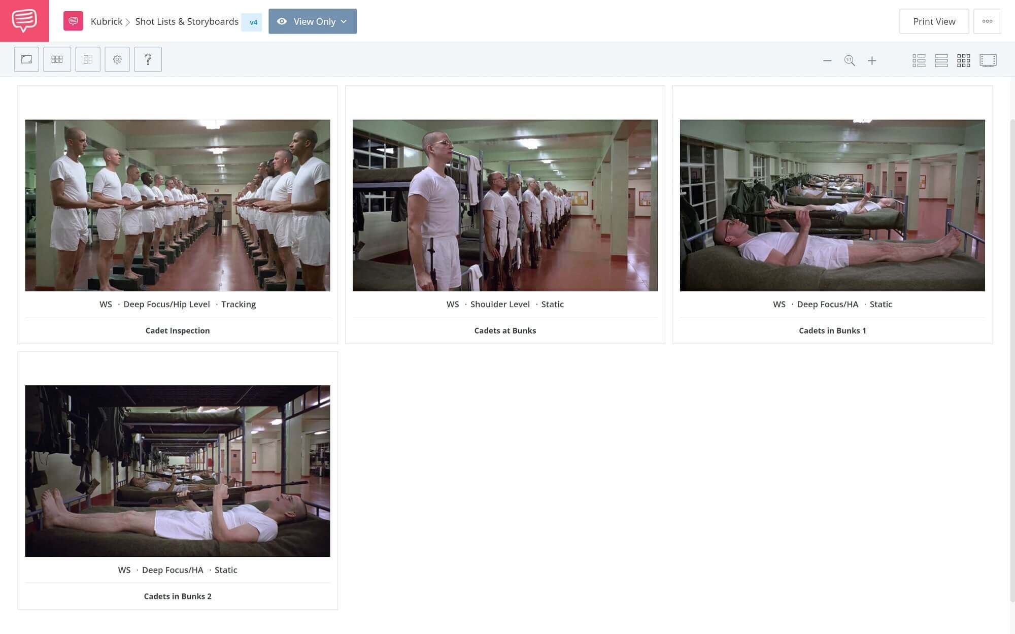 Stanley Kubrick Directing Style - Full Metal Jacket Barracks Shot List - StudioBinder Shot Listing Software