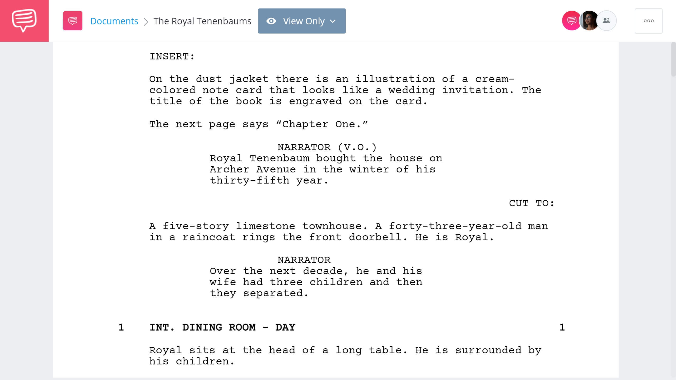 The Royal Tenenbaums Script - StudioBinder Screenwriting Software