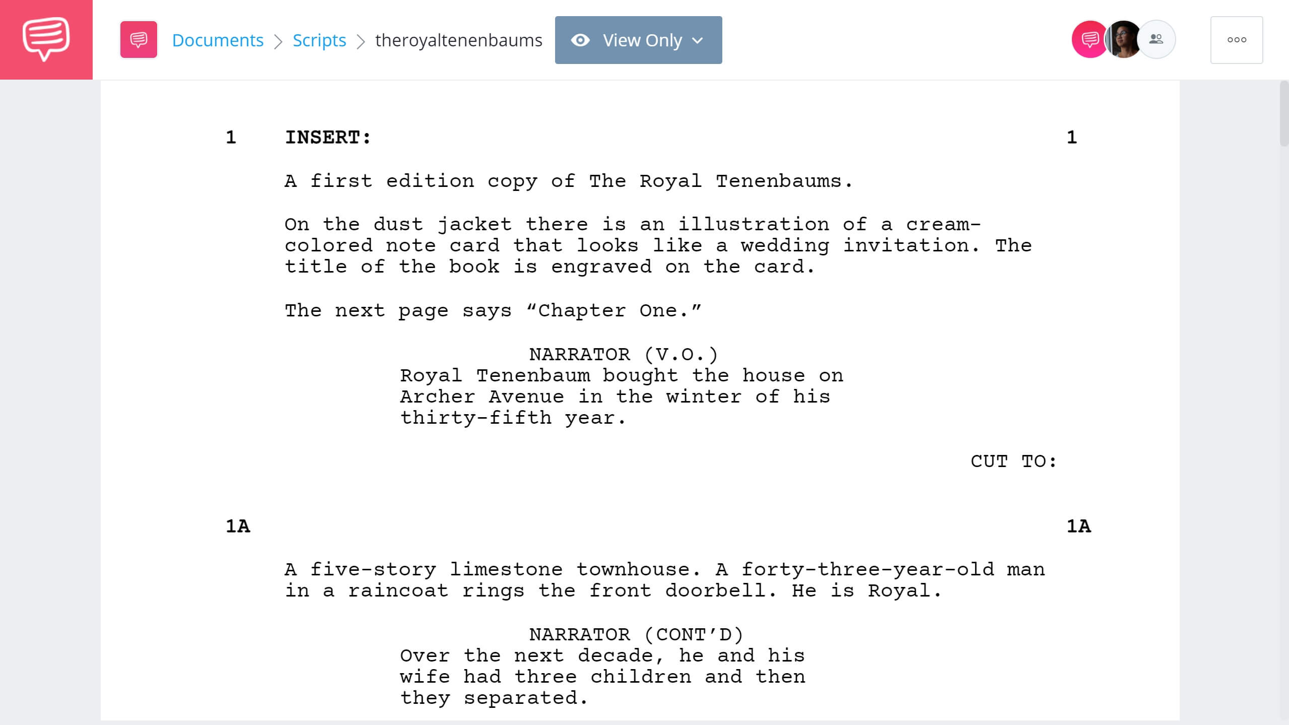 The Royal Tenenbaums Script - StudioBinder Screenwriting Software