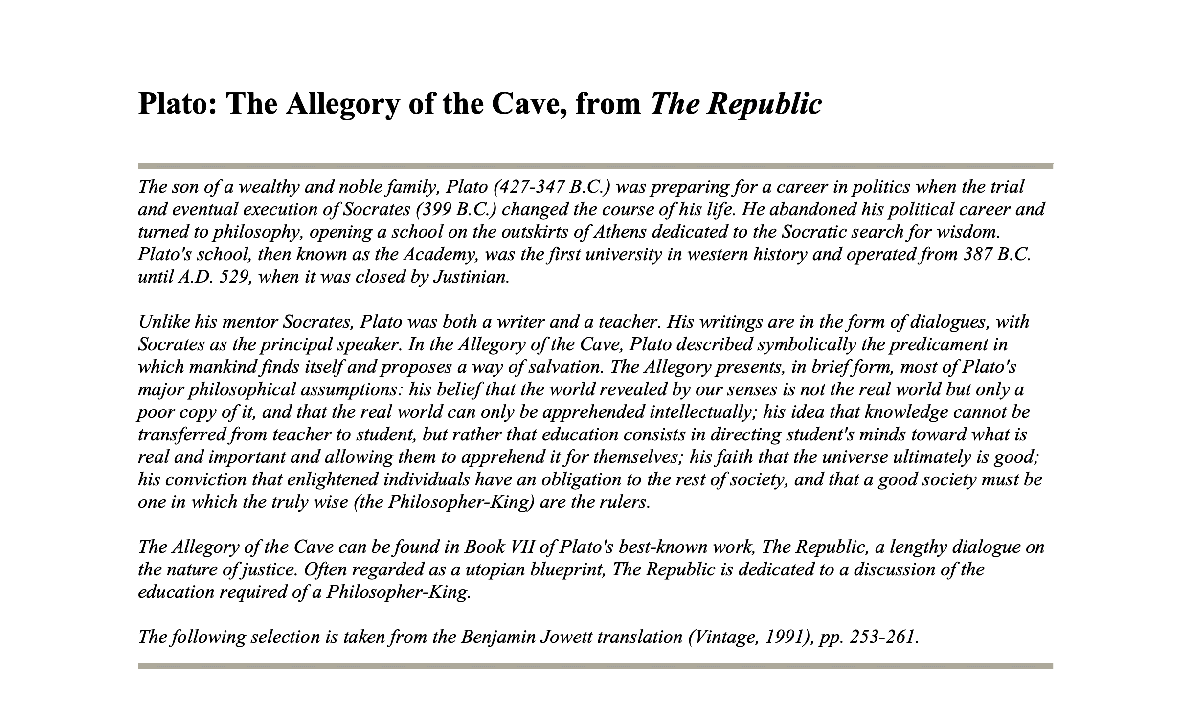 What is Plato's Allegory of the Cave PDF Download - Definition